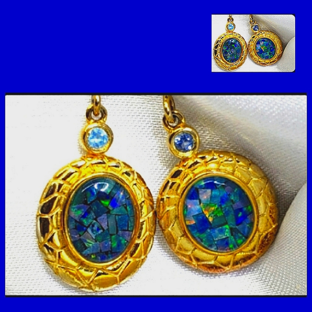 Opal Swiss Blue & Topaz Gold over Sterling Silver 💙 Earrings